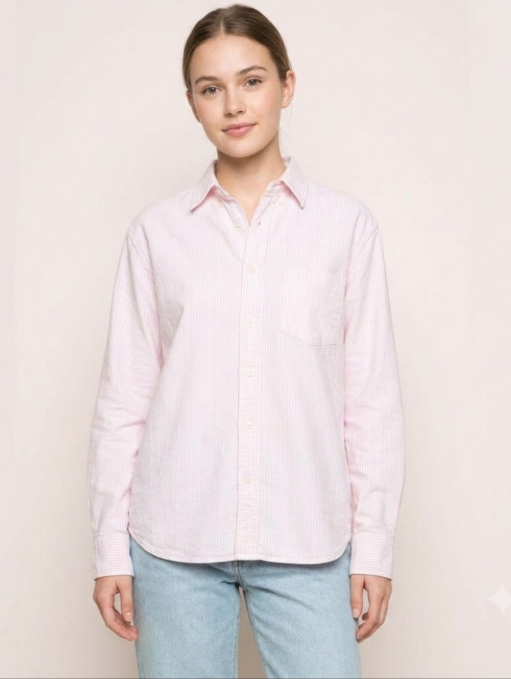 Brandie Melville Stephanie Stripe Shirt Top 100% Cotton White Pink Minimalist